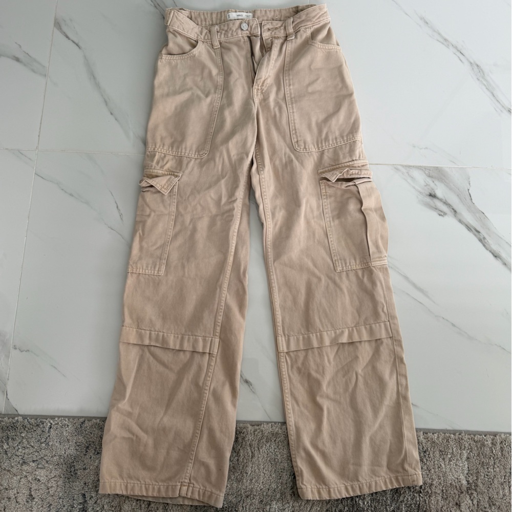 Mango Light Tan High-Rise Trousers